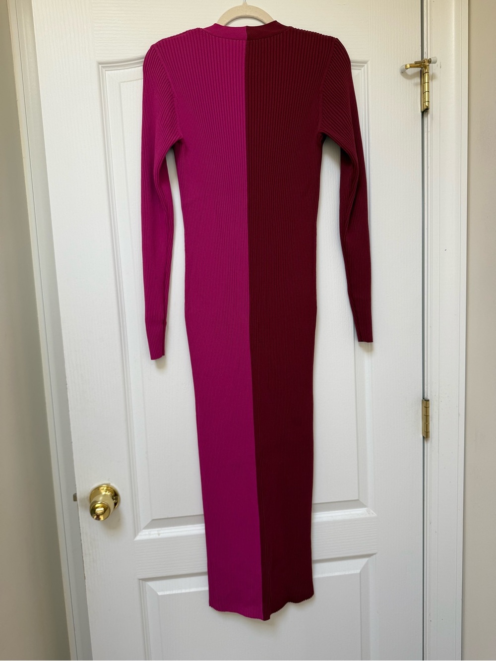 STAUD Shoko Colorblock Two-Tone Red and Pink Ribbed Button-Front Midi Dress - Picture 3 of 5